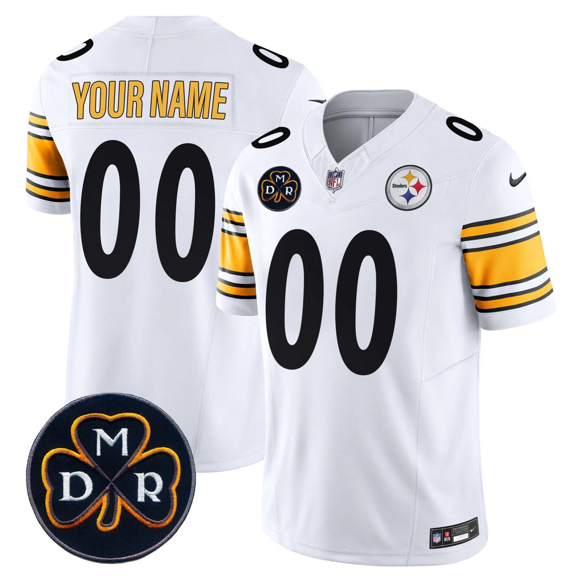 Men Pittsburgh Steelers White 2024 Nike DMR Patch Vapor Limited Custom NFL Jersey